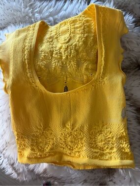 Free People Yellow Crochet Top XS